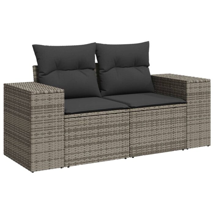 Salon de jardin 6 pcs avec coussins gris résine tressée – Image 4