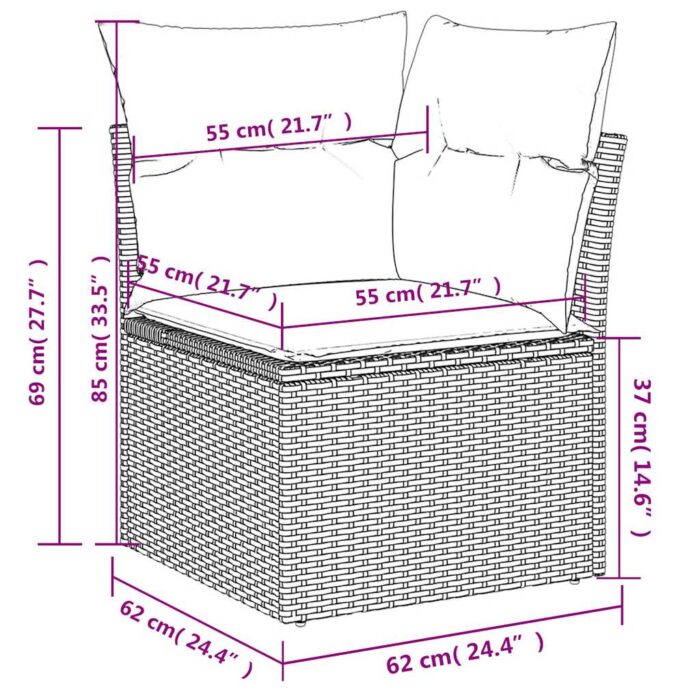 Salon de jardin avec coussins 6 pcs marron résine tressée – Image 8