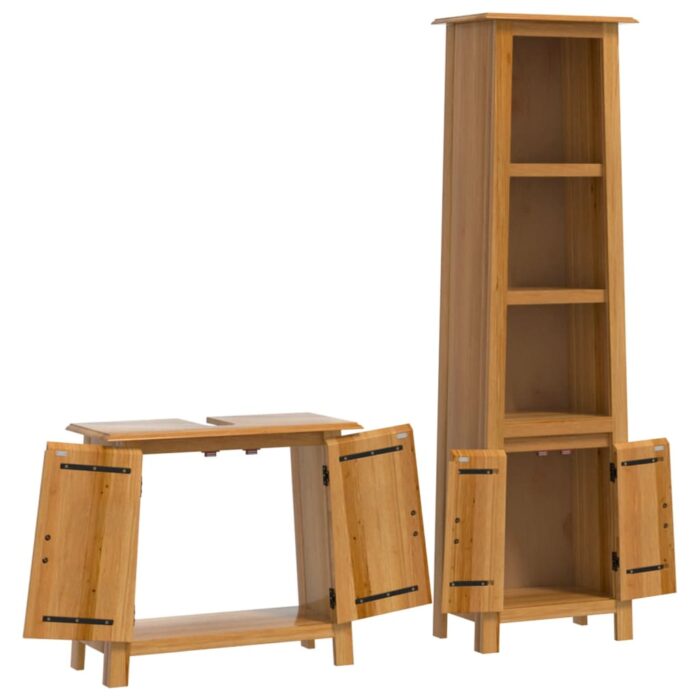 Ensemble de meubles de salle de bain 2 pcs bois de pin massif – Image 2