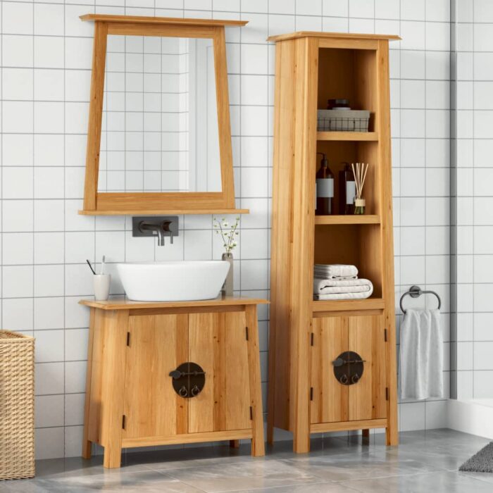 Ensemble de meubles de salle de bain 3 pcs bois de pin massif – Image 1