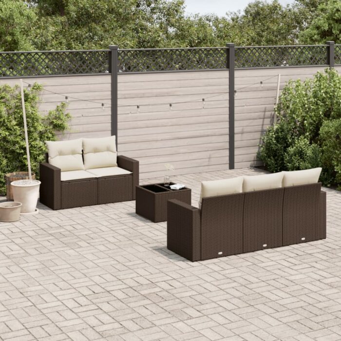 Salon de jardin avec coussins 6 pcs marron résine tressée – Image 1