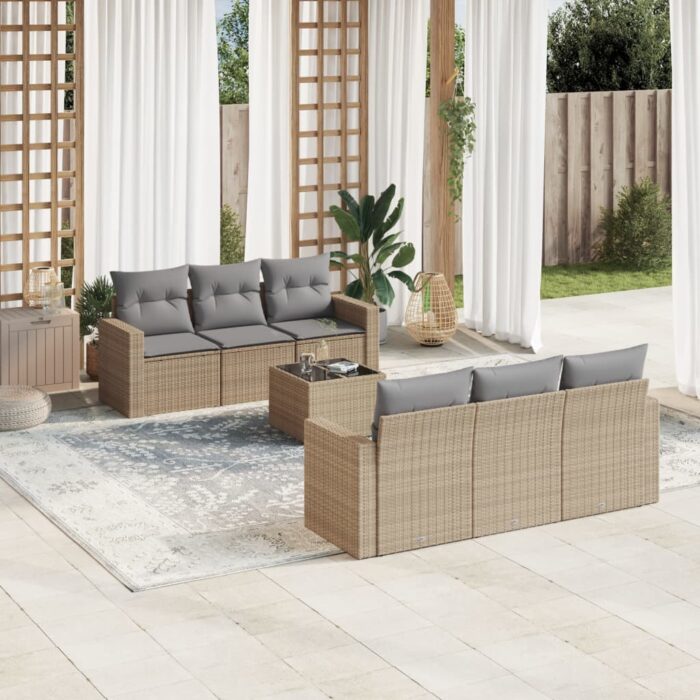 Salon de jardin avec coussins 7 pcs beige résine tressée – Image 1