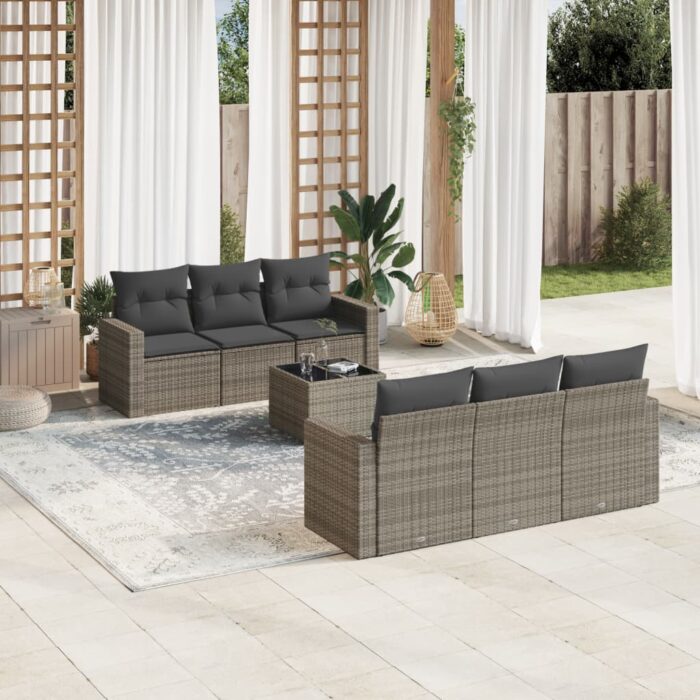 Salon de jardin avec coussins 7 pcs gris résine tressée – Image 1