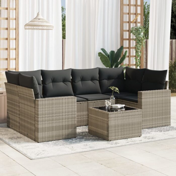 Salon de jardin avec coussins 7 pcs gris clair résine tressée – Image 1