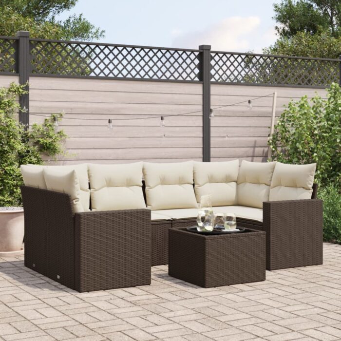 VXL8721102300356_m_en_hd_1.jpg Salon de jardin avec coussins 7 pcs marron résine tressée – Image 1
