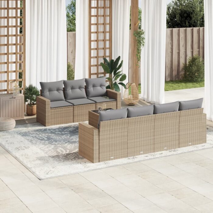 Salon de jardin avec coussins 8 pcs beige résine tressée – Image 1