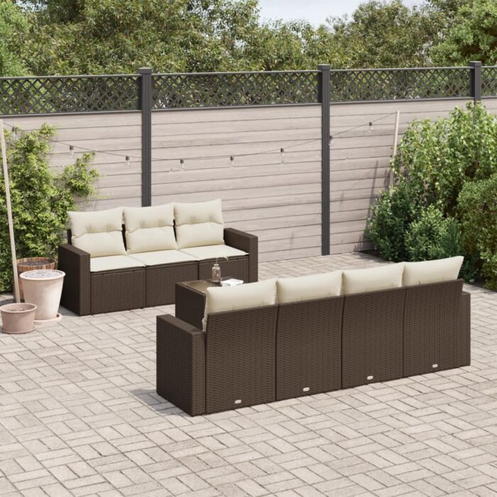 Salon de jardin 8 pcs avec coussins marron résine tressée – Image 1