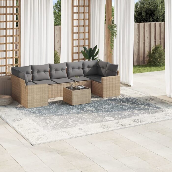 Salon de jardin avec coussins 8 pcs beige résine tressée – Image 1