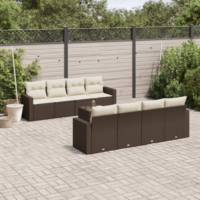 Salon de jardin avec coussins 9 pcs marron résine tressée – Image 1