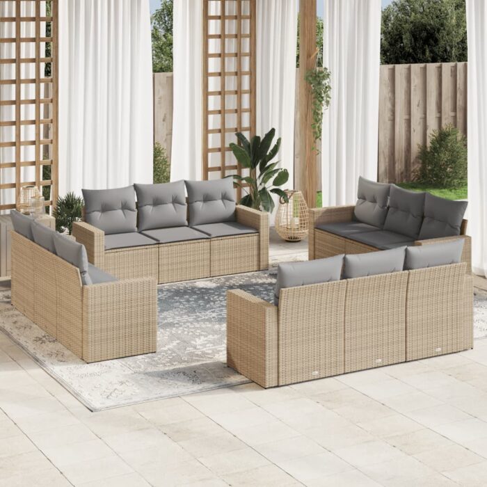 Salon de jardin avec coussins 12 pcs beige résine tressée – Image 1