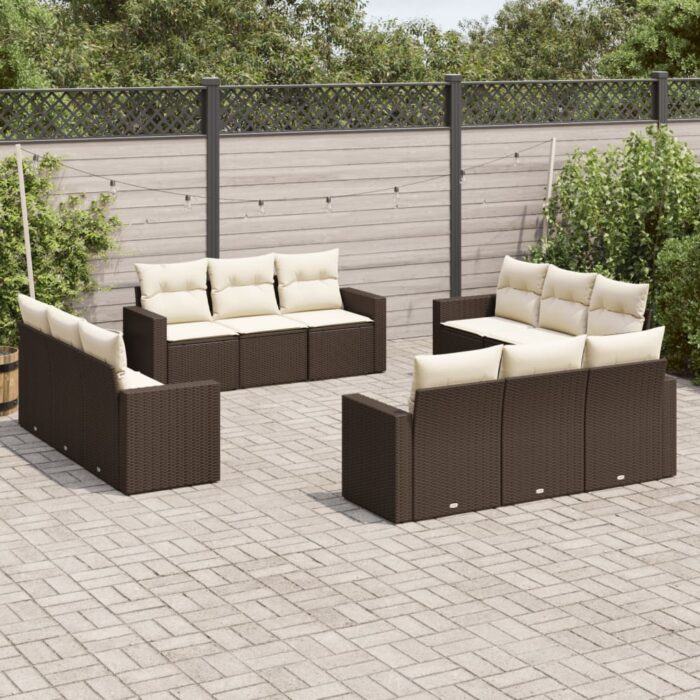 Salon de jardin avec coussins 12 pcs marron résine tressée – Image 1