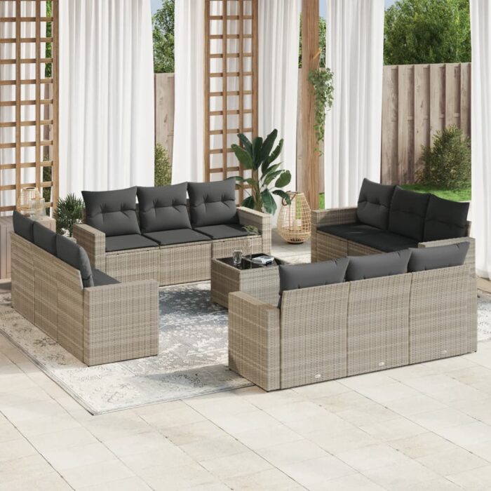 Salon de jardin avec coussins 13 pcs gris clair résine tressée – Image 1
