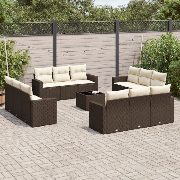 Salon de jardin avec coussins 13 pcs marron résine tressée – Image 1