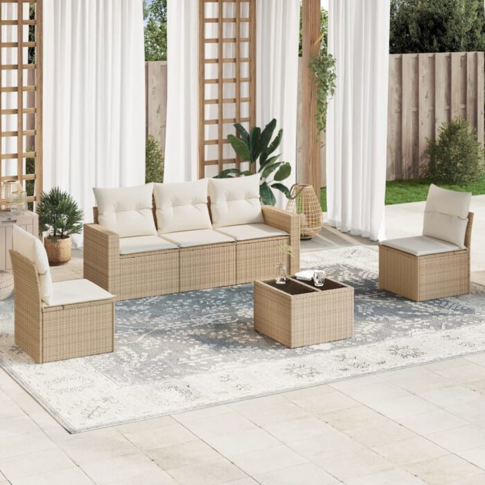 Salon de jardin avec coussins 6 pcs beige résine tressée – Image 1