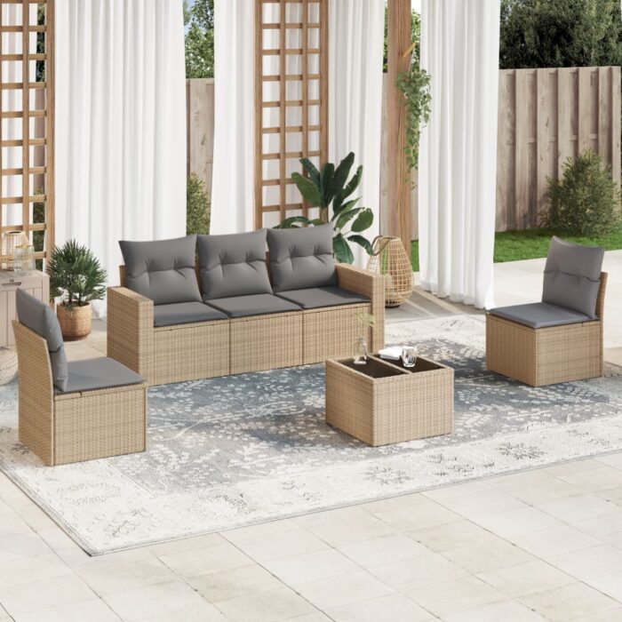 Salon de jardin avec coussins 6 pcs beige résine tressée – Image 1