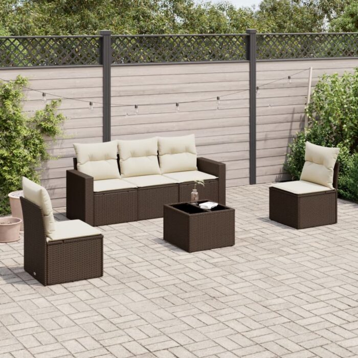Salon de jardin avec coussins 6 pcs marron résine tressée – Image 1