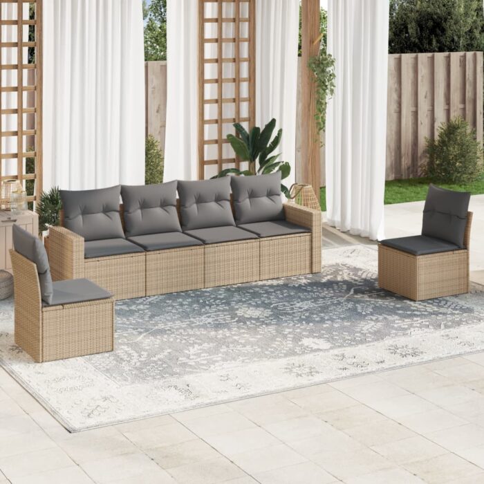 Salon de jardin avec coussins 6 pcs beige résine tressée – Image 1
