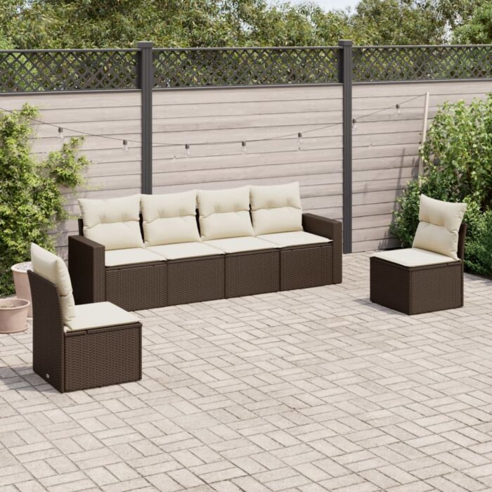 Salon de jardin avec coussins 6 pcs marron résine tressée – Image 1