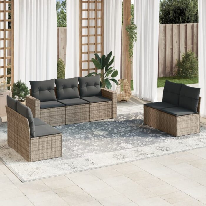 Salon de jardin avec coussins 7 pcs gris résine tressée – Image 1