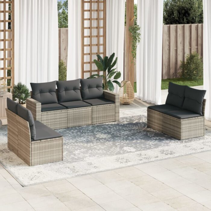 Salon de jardin avec coussins 7 pcs gris clair résine tressée – Image 1