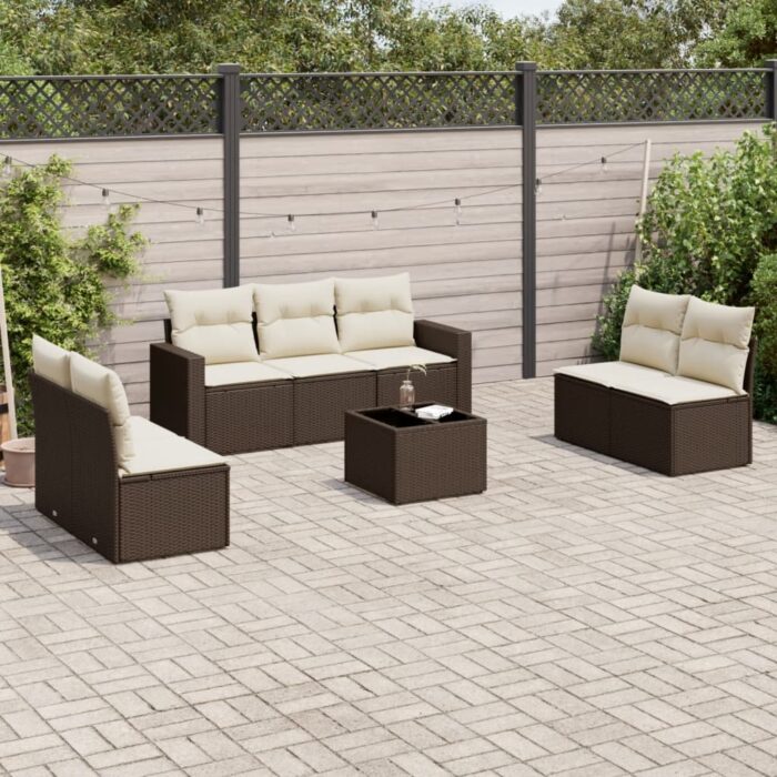 Salon de jardin 8 pcs avec coussins marron résine tressée – Image 1