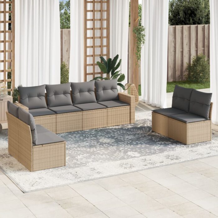 Salon de jardin avec coussins 8 pcs beige résine tressée – Image 1