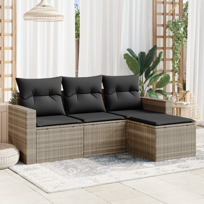 VXL8721102301841_m_en_hd_1.jpg Salon de jardin 4 pcs avec coussins gris clair résine tressée – Image 1