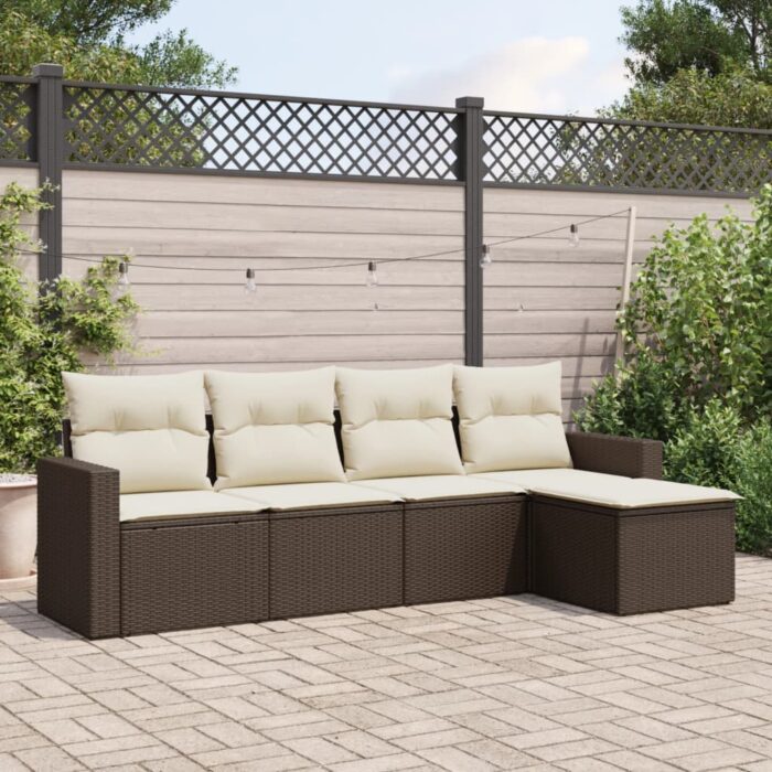 Salon de jardin avec coussins 5 pcs marron résine tressée – Image 1