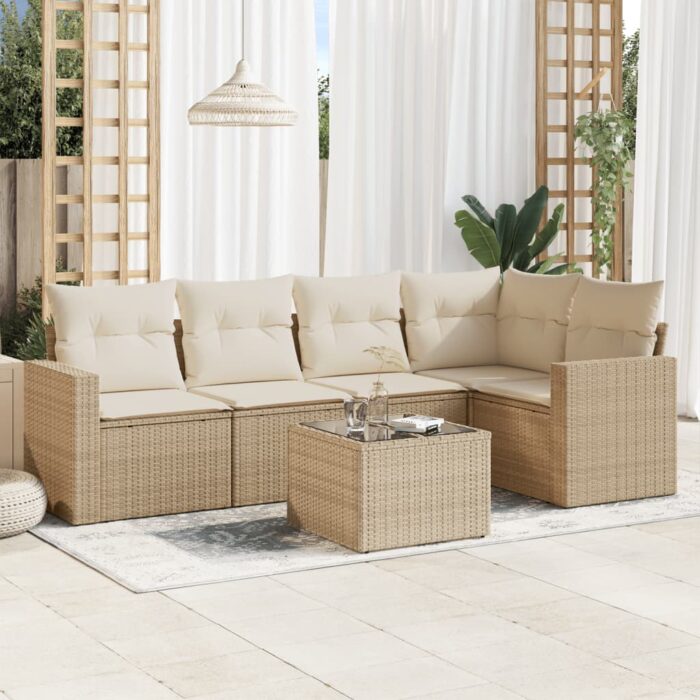 Salon de jardin avec coussins 6 pcs beige résine tressée – Image 1