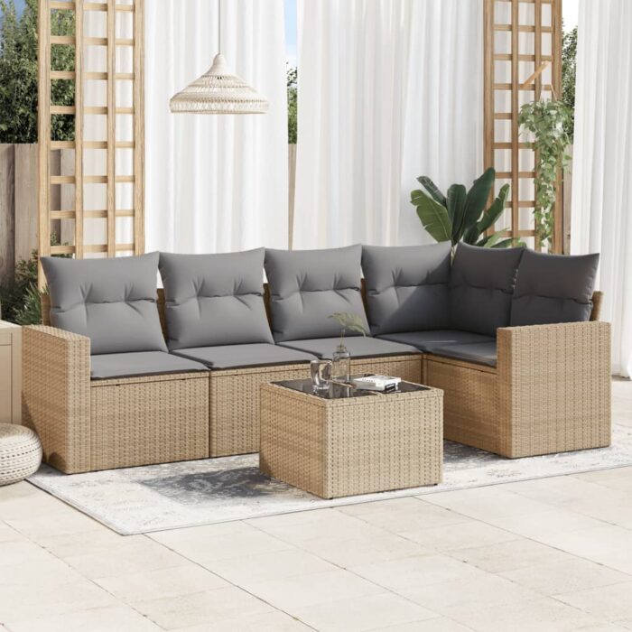 Salon de jardin avec coussins 6 pcs beige résine tressée – Image 1