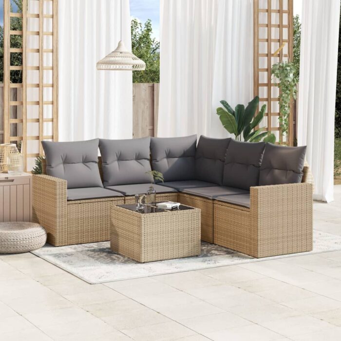 Salon de jardin avec coussins 6 pcs beige résine tressée – Image 1