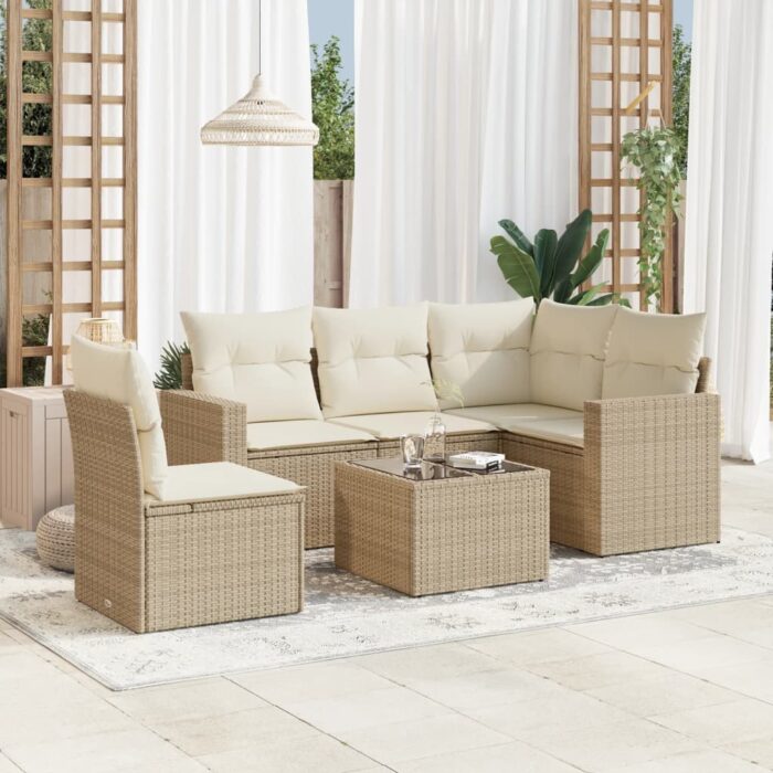 Salon de jardin avec coussins 6 pcs beige résine tressée – Image 1