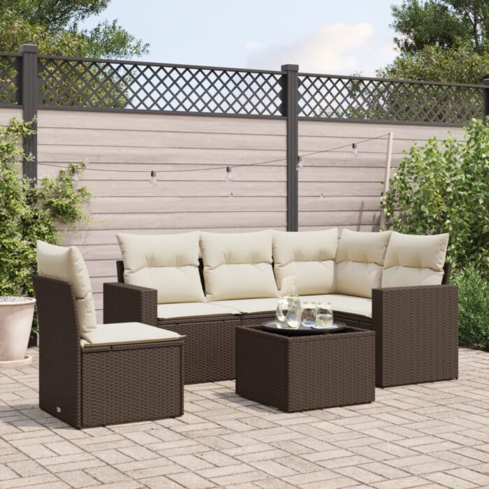 Salon de jardin avec coussins 6 pcs marron résine tressée – Image 1