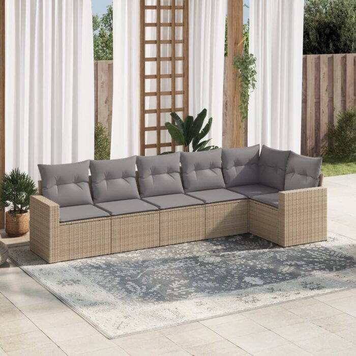 Salon de jardin avec coussins 6 pcs beige résine tressée – Image 1