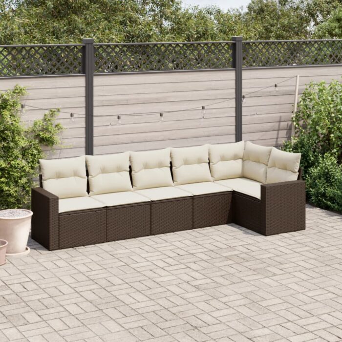 Salon de jardin avec coussins 6 pcs marron résine tressée – Image 1