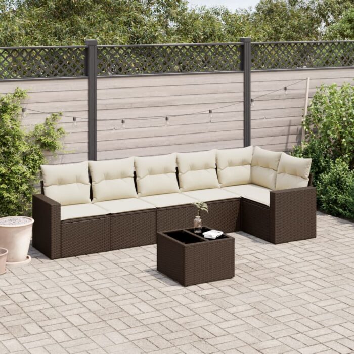 Salon de jardin avec coussins 7 pcs marron résine tressée – Image 1