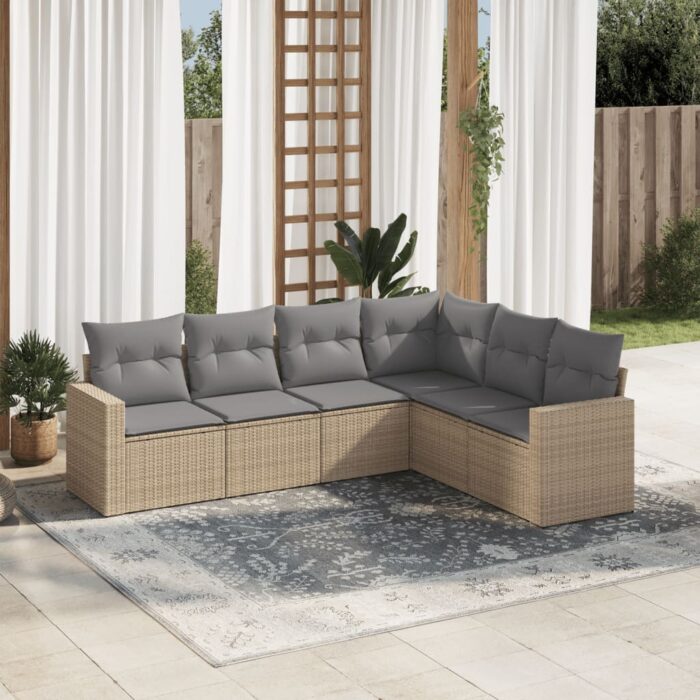 Salon de jardin avec coussins 6 pcs beige résine tressée – Image 1