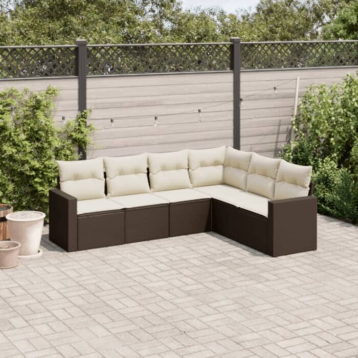 Salon de jardin avec coussins 6 pcs marron résine tressée – Image 1