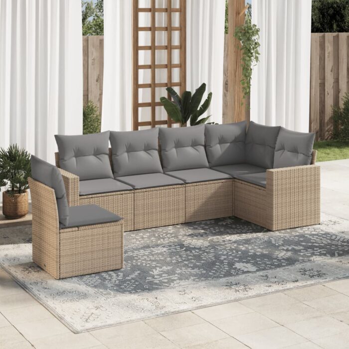 Salon de jardin avec coussins 6 pcs beige résine tressée – Image 1