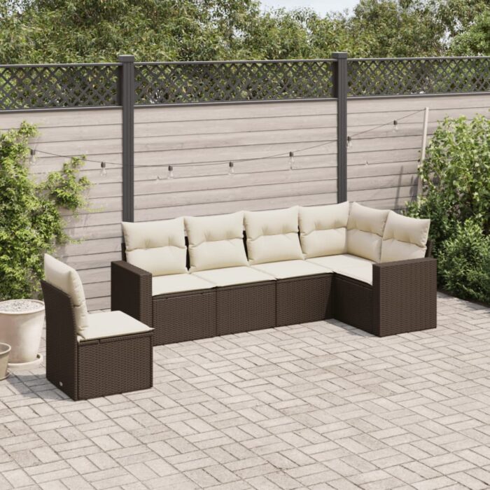 VXL8721102303456_m_en_hd_1.jpg Salon de jardin avec coussins 6 pcs marron résine tressée – Image 1