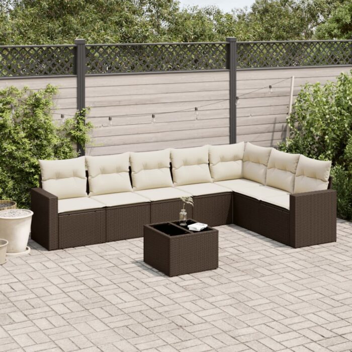Salon de jardin 8 pcs avec coussins marron résine tressée – Image 1