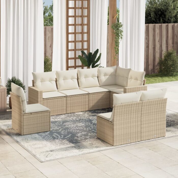 Salon de jardin avec coussins 8 pcs beige résine tressée – Image 1