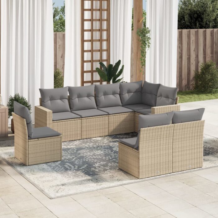 Salon de jardin avec coussins 8 pcs beige résine tressée – Image 1