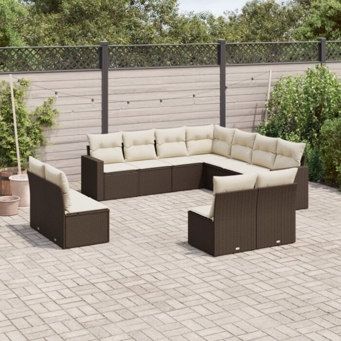 Salon de jardin et coussins 11 pcs marron résine tressée – Image 1