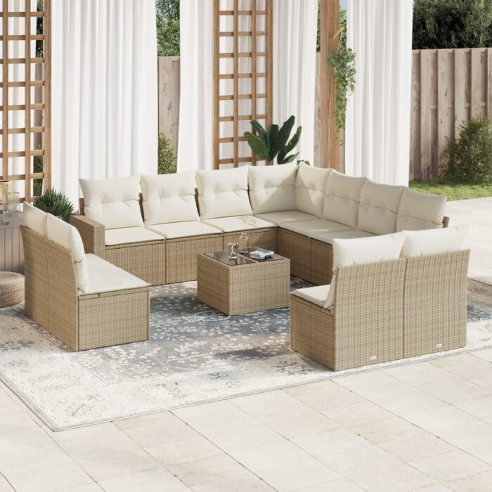 Salon de jardin avec coussins 12 pcs beige résine tressée – Image 1