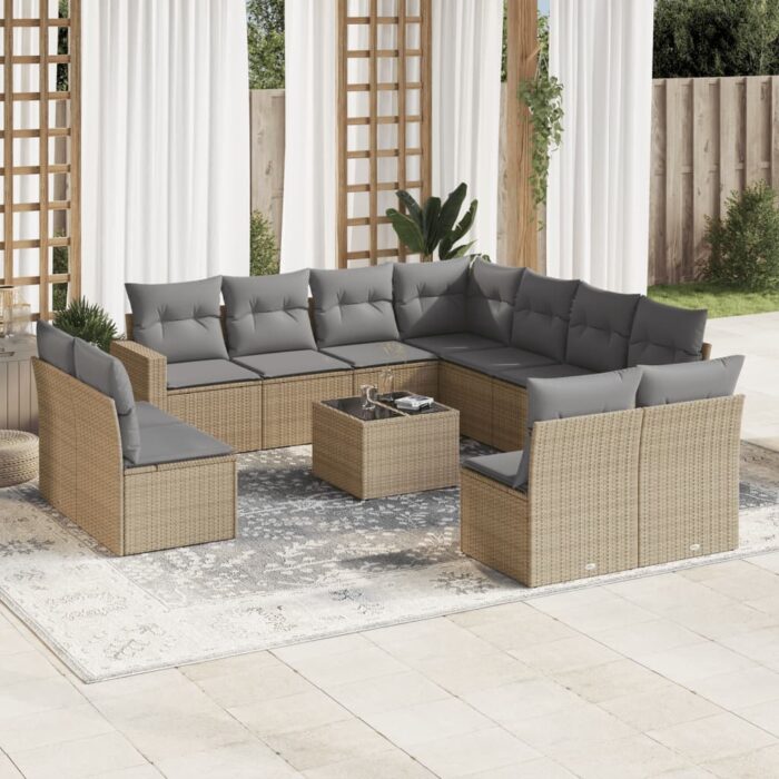 Salon de jardin avec coussins 12 pcs beige résine tressée – Image 1