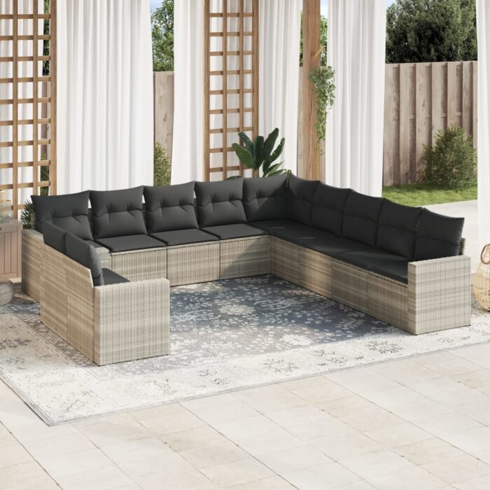 Salon de jardin 11 pcs avec coussins gris clair résine tressée – Image 1