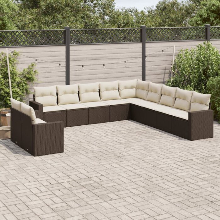 VXL8721102305054_m_en_hd_1.jpg Salon de jardin et coussins 11 pcs marron résine tressée – Image 1
