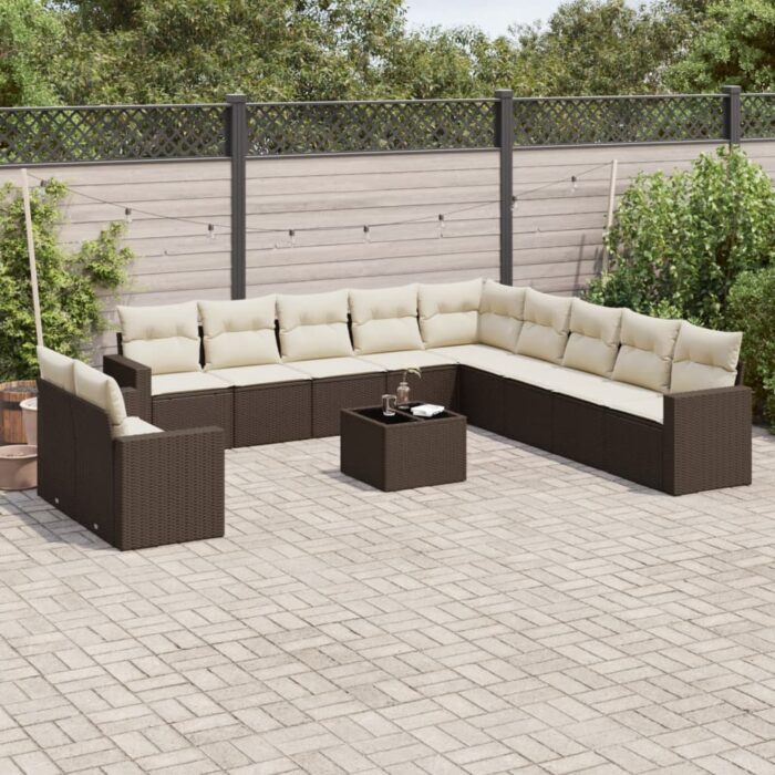 Salon de jardin avec coussins 12 pcs marron résine tressée – Image 1