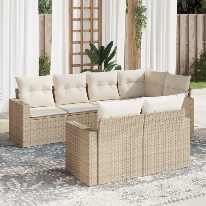 Salon de jardin avec coussins 7 pcs beige résine tressée – Image 1